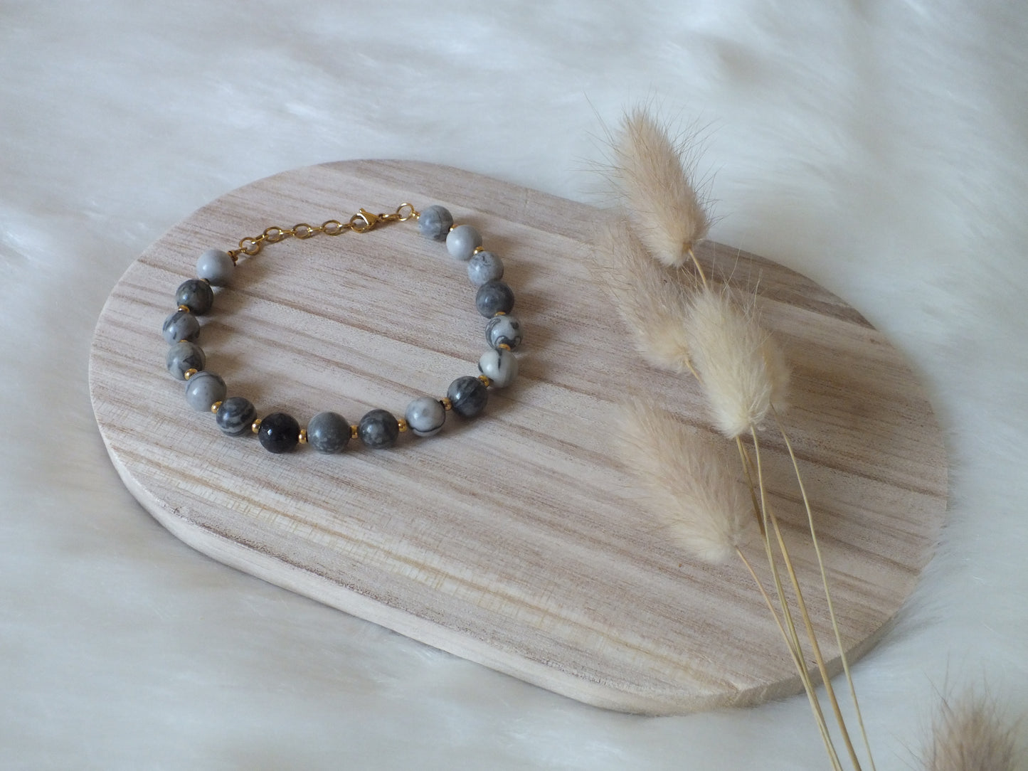 Bracelet Jaspe feuille d'argent