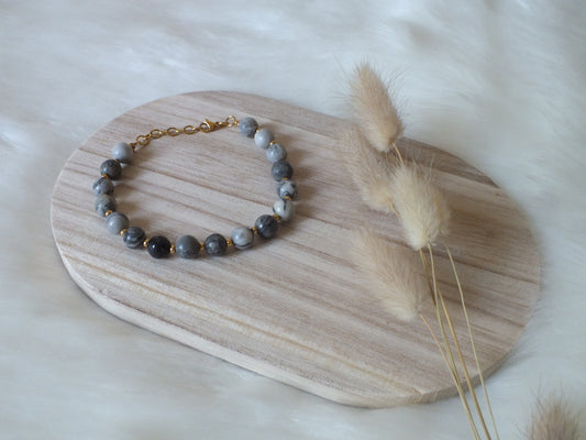 Bracelet Jaspe feuille d'argent